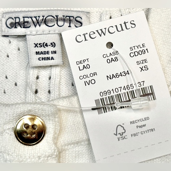 NWT J. Crew Crewcuts Girls' Pointelle-Knit Cardigan in Ivory, Size XS (4-5) - Picture 7 of 9